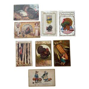 VTG Thanksgiving Postcards Lot 8 Greetings Collectibles Turkey Funny Kids 1916's